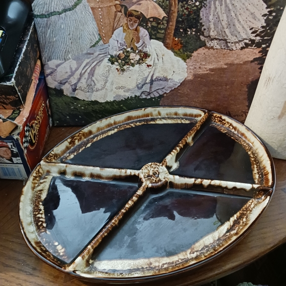🍕Vintage 70s Pfaltzgraff Serving Platter Dish Porcelain Brown Dripware Oval🌮 - Picture 10 of 10